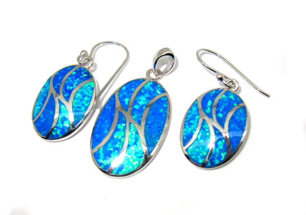 Šperky Nina - Strieborná súprava opál modrý elegant 925/1000 - set opal 007